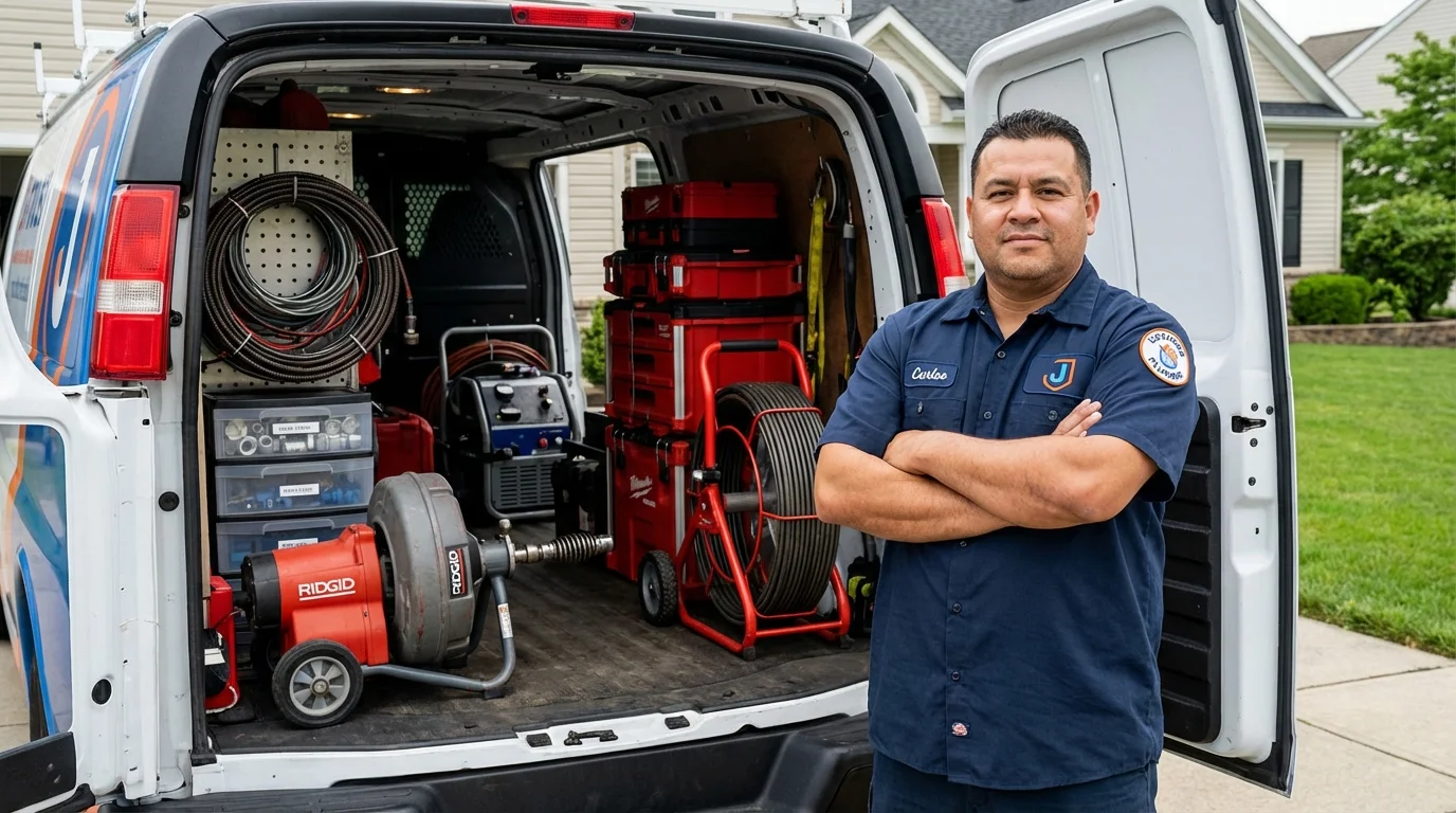 Professional drain cleaning equipment and Johns Plumbing LLC plumber in Lynn Haven