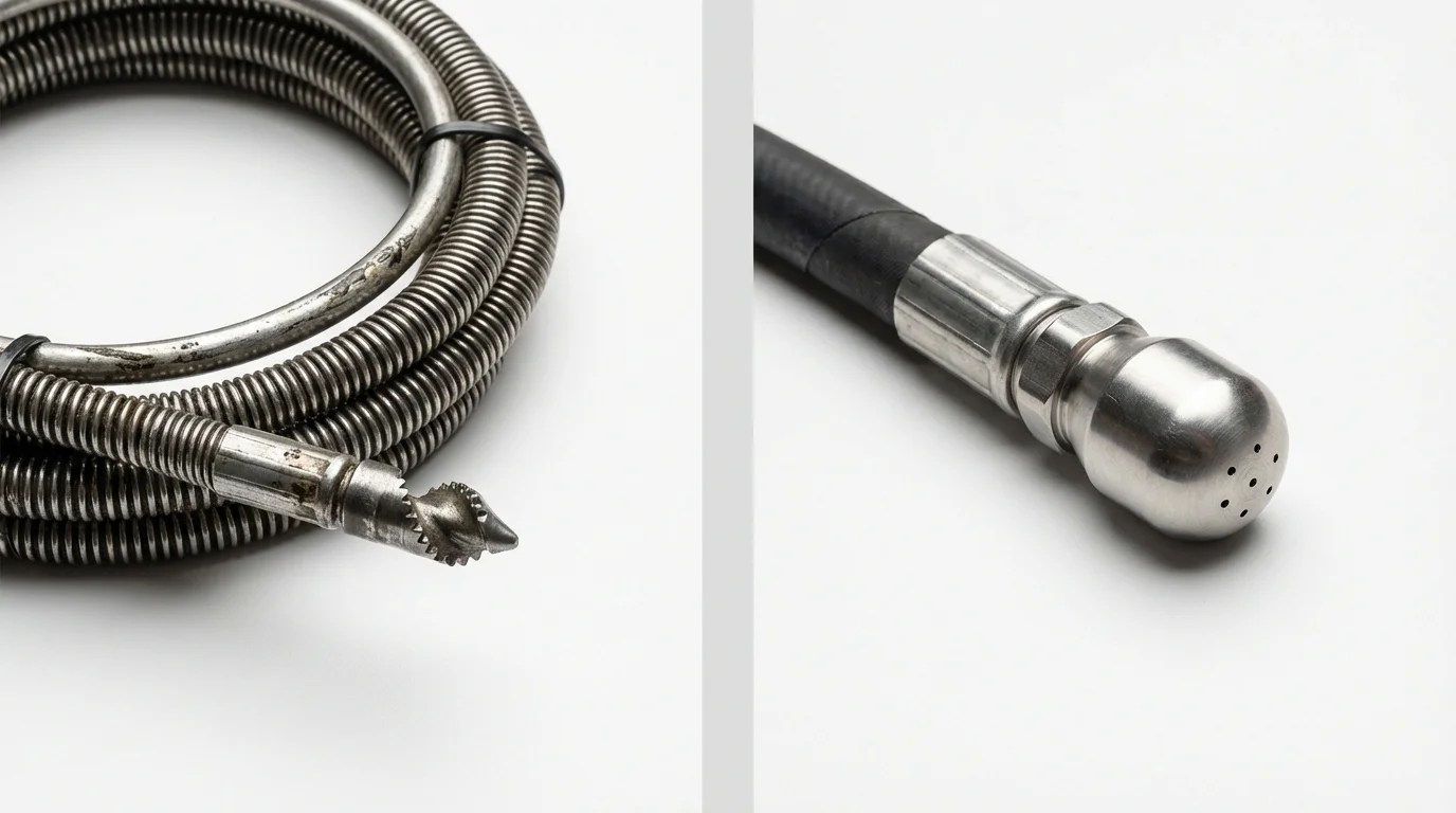 Drain snake cable and hydro jetting nozzle used for drain cleaning in Lynn Haven, FL
