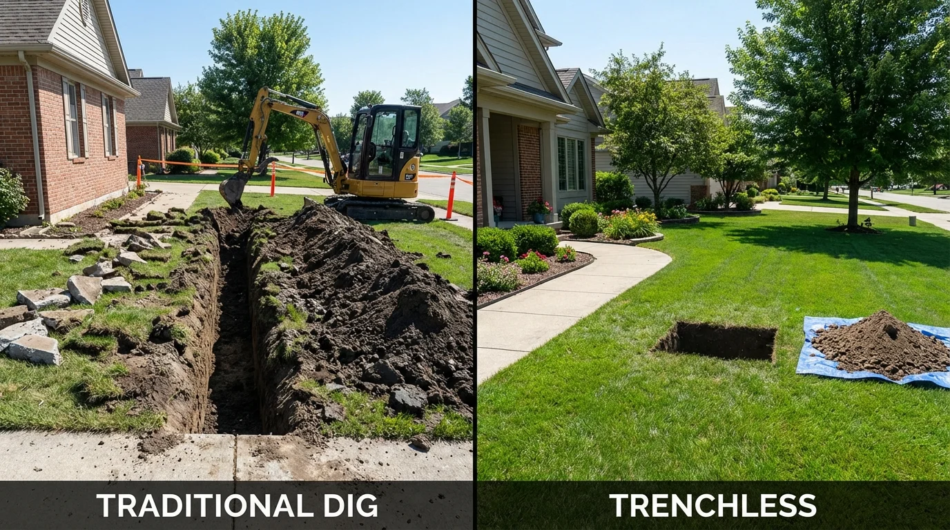 Trenchless sewer repair with minimal yard damage versus traditional excavation in Lynn Haven, FL